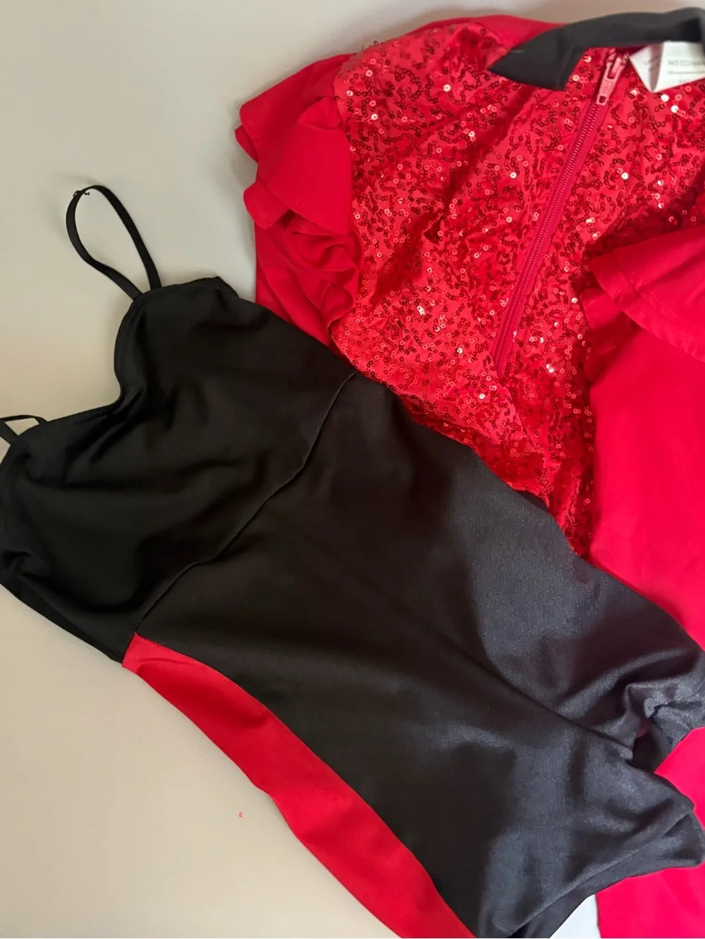 Weissman Red Sequin Dance Jacket with Black Trim and Shorts